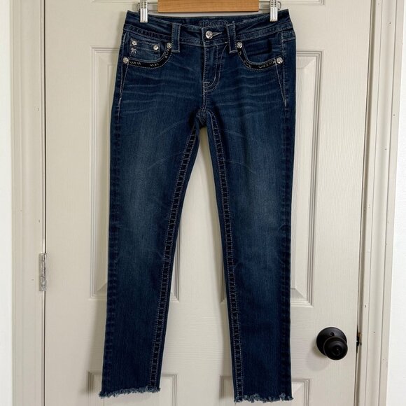 Miss Me Jeans Womens 27 Blue Signature Skinny Embellishment Rhinestone Y2K Boho - Picture 2 of 14